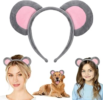 Mouse Ears Headband Fuzzy Cute Rat Headbands Cosplay Soft Mouse Ears Costume for Adult Grey Animals Ears Headband for Halloween Christmas Easter Dress Up Party