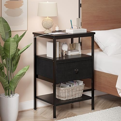 Miniatura 15 de VECELO Mesitas de noche, mesas auxiliares modernas, mesita de noche con cajón y estante de almacenamiento para dormitorio, sala de estar Retro