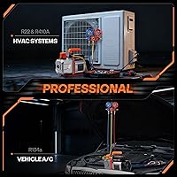 Vista 3 de VIVOHOME Serie VG - Juego de bomba de vacío de CA y medidor, bomba de vacío HVAC de 2 etapas 1/2 HP 5CFM y kit de manómetro de colector de 3 vías