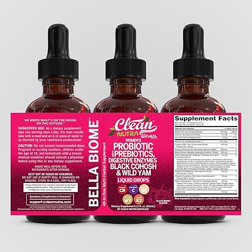 Miniatura 9 de Liquid Probiotics for Women Drops with Chasteberry, Black Cohosh, Prebiotics, Digestive Enzymes, Evening Primrose Oil, Wild Yam, Cranberry Dmannose