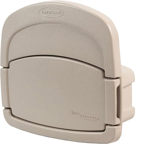 Suncast DHH150Deluxe Hangout compartimiento cerrado para almacenar manguera de jardín 150 pies de capacidad color gris pardo