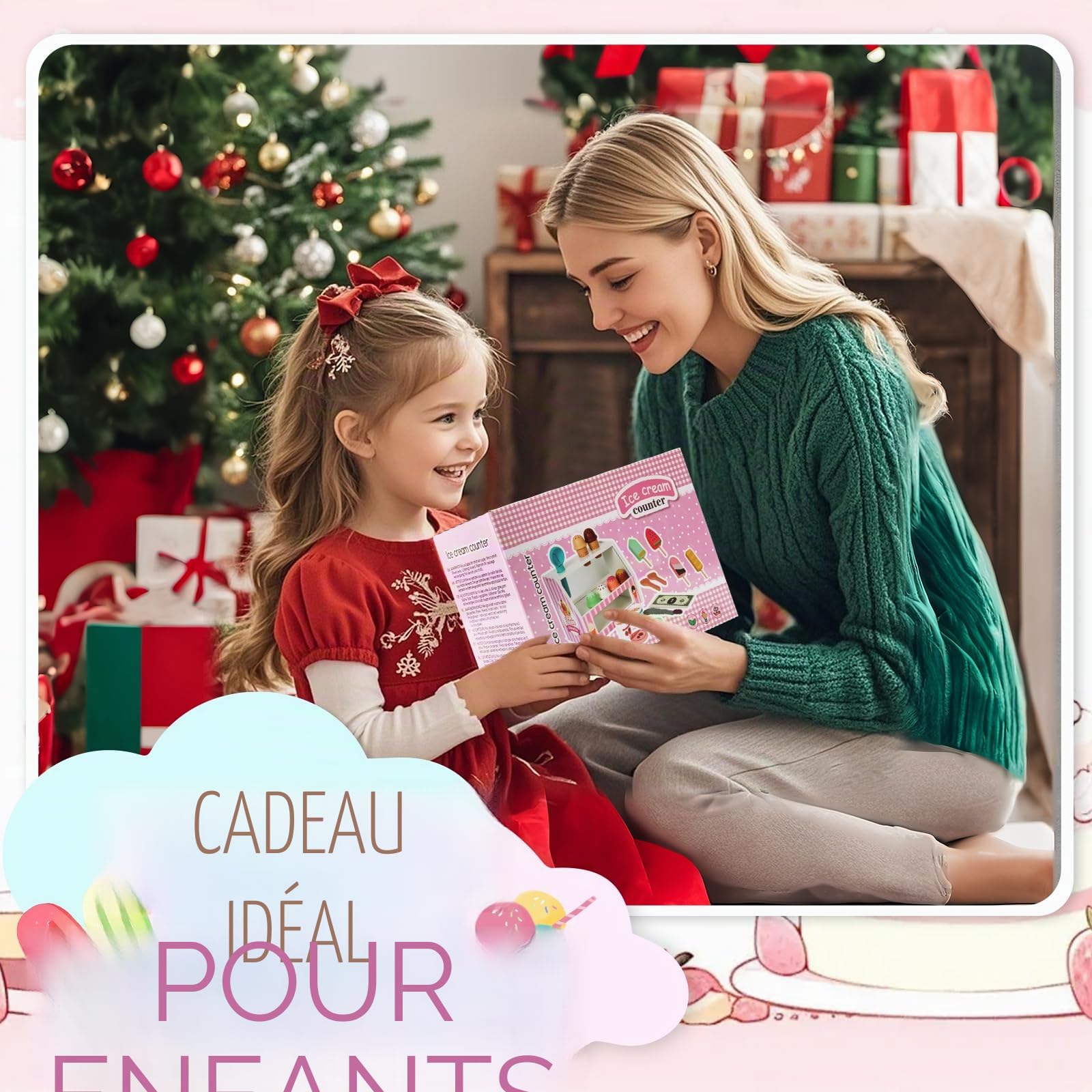 Glacier en Bois pour Enfant,38 Pièces Glaciere Jouet,Cuisine Enfants Accessoires,Magasin pour Enfants Jeu Imitation,Jouet en Bois Jouets Montessori Cadeau pour Garçons Filles à Partir de 3 Ans