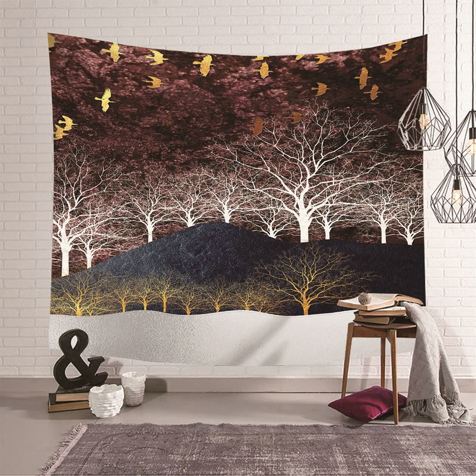 Tapiz de pared de poliéster KnSam con estampado de naturaleza y bosque místico