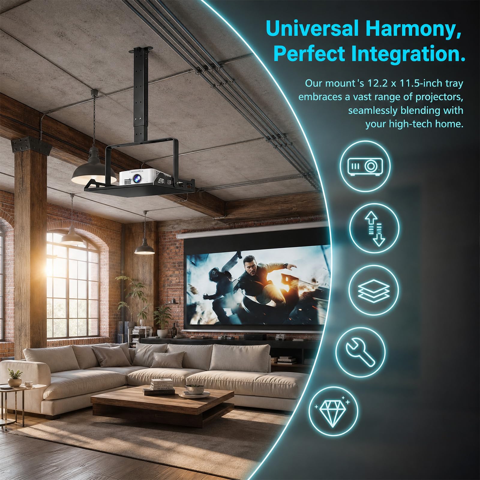 Support Videoprojecteur Plafond, Universel Support Mural Videoprojecteur