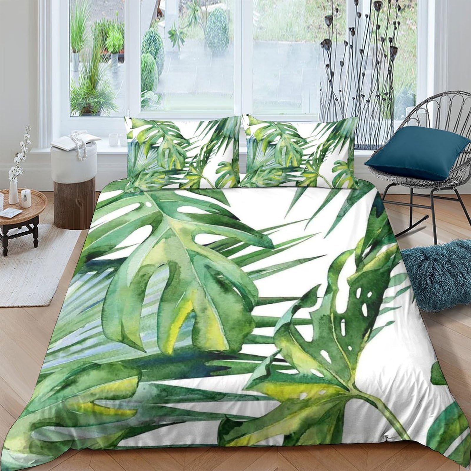 Ctjqhvkz Style-4 3D Printed Tropical Leaf Fitted Sheet Microfiber Soft Green Botanical Mattress Cover For Bedroom Dorm Mattress Protection Decor Single（135X200cm）