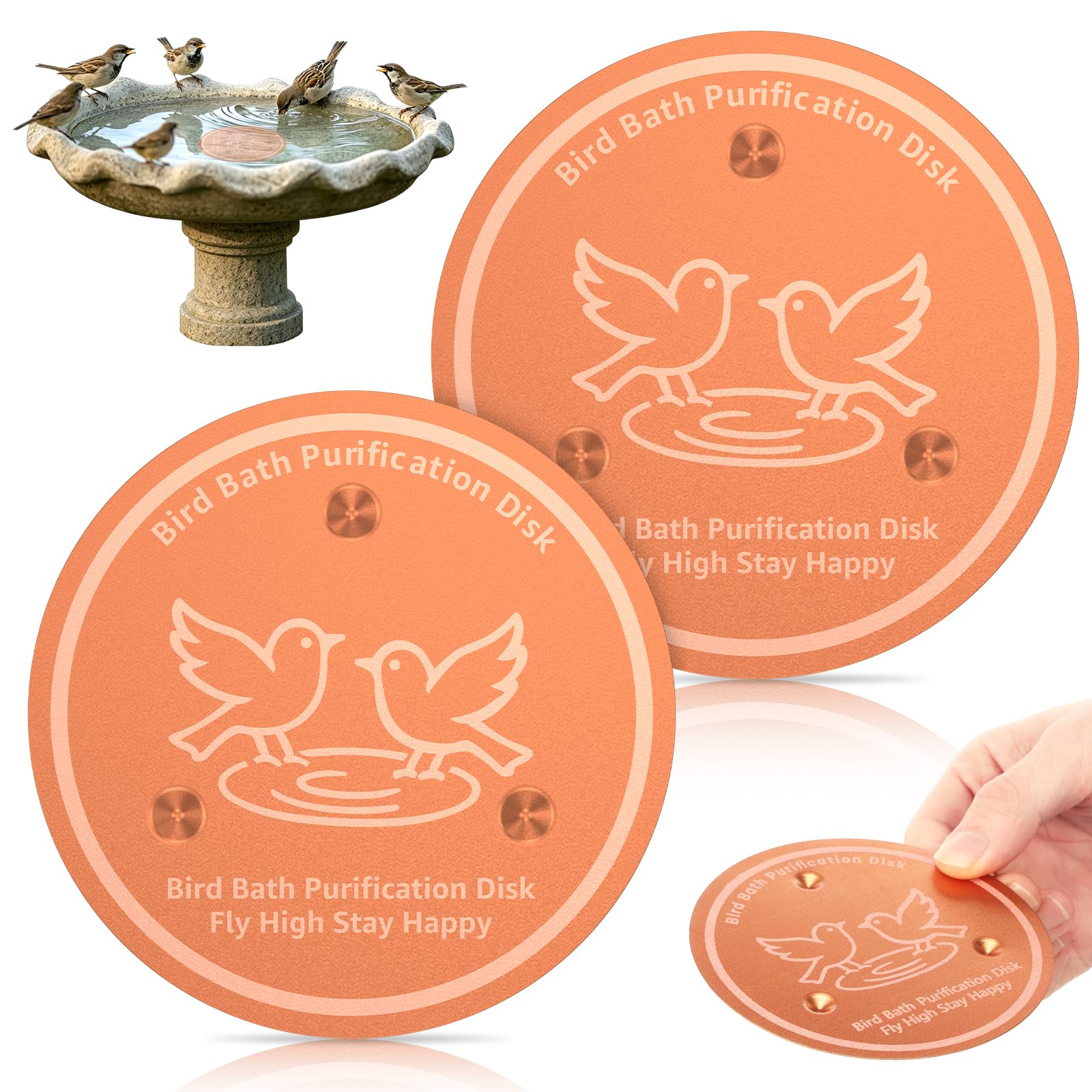 GWCYMYD 2 PCS Bird Bath Copper Disk, 10 cm Natural Water Purifier Disc, Triple Point Support Coin for Garden Wildlife Fountain Bowl Outdoor Cleaner (Style 2)