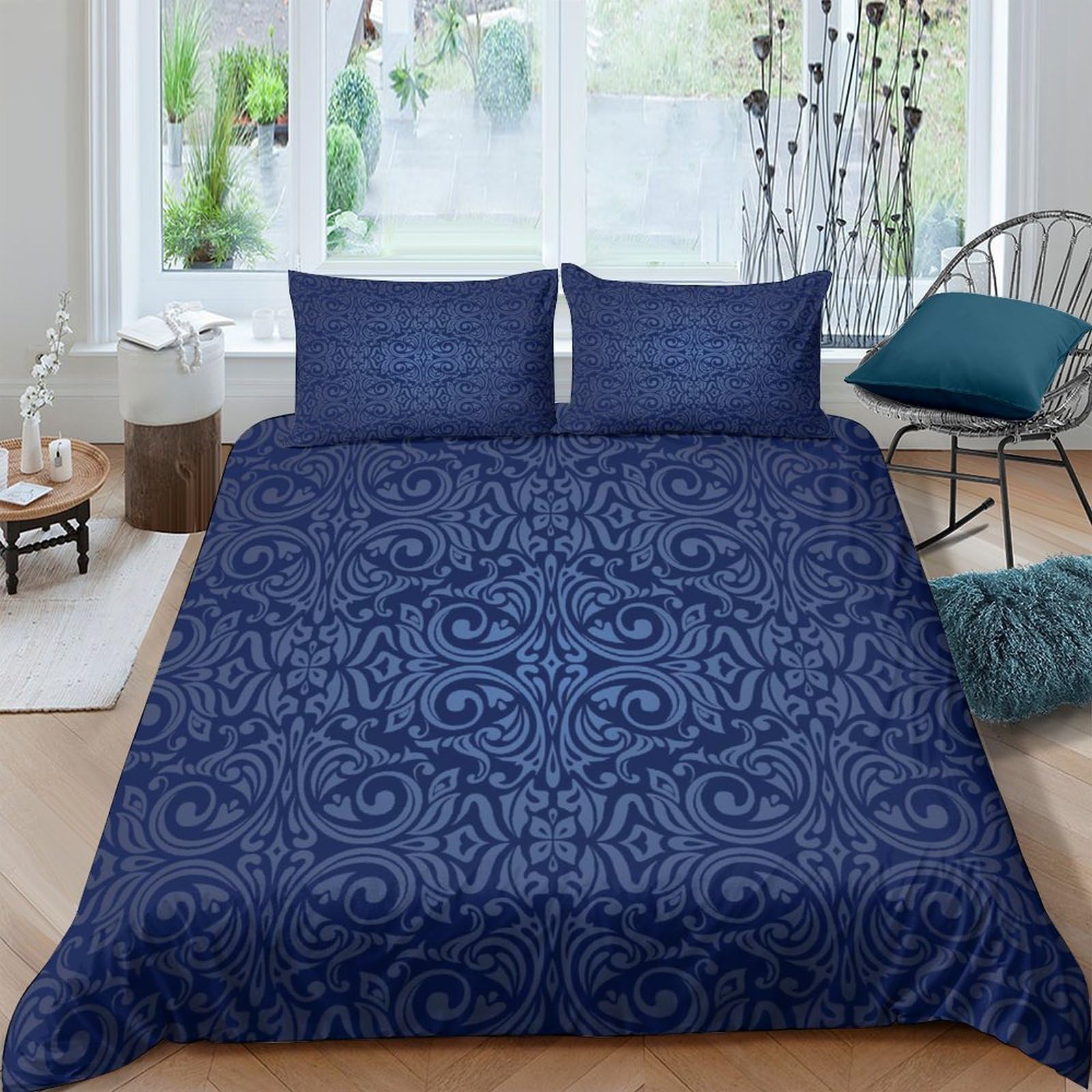 Ctjqhvkz Style-10 3D Printed Navy Paisley Fitted Sheet Microfiber Soft Breathable Boho Mandala Mattress Cover For Bedroom Guest Room Decor Single（135X200cm）