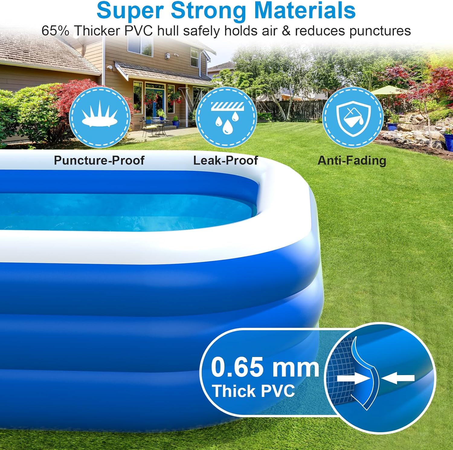 Extra Large Inflatable Swimming Pool for Adults - 180'' x 76'' x 22'' Pools Blow-Up Pool Oversized Thickened Family with Pump, Inflatable Pools for Garden, Backyard, Indoor Outdoor Water Party