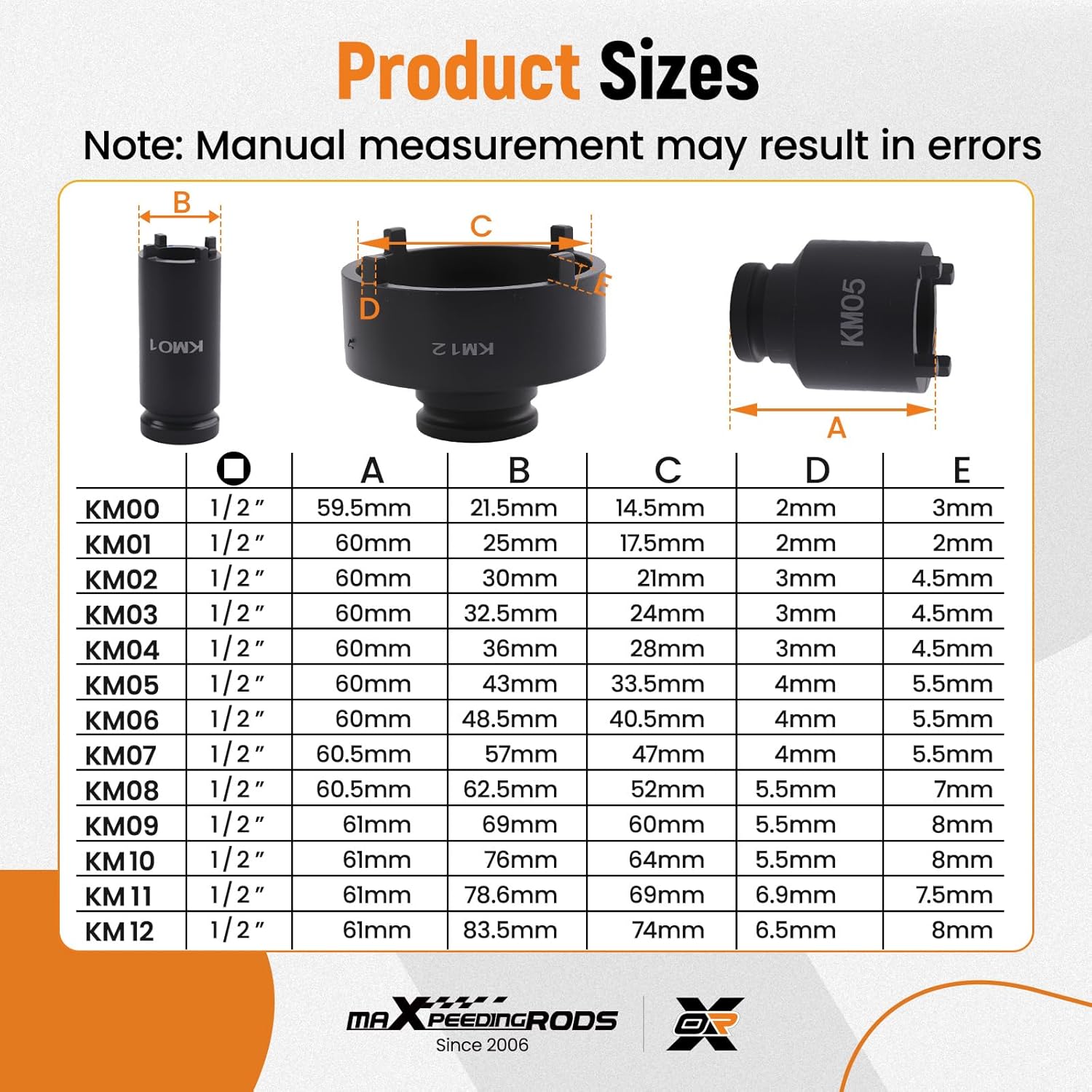 maXpeedingrods 13PCS Spindle Nuts Socket Kit, Ball Joints Axle Locknut Remove Install Locking Hub Socket for KM Groove Nuts for GM Dodge Ford and GMC, with 1/2'' Drive 4 Teeth Exterior