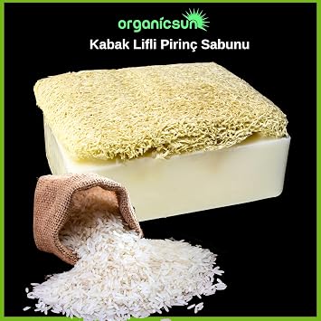 Doğal Kabak Lifli Pirinç Sabunu 120 Gr 1 Adet Tüm Cilt Tipleri İçin Beyazlatma Etkili E ve B Vitaminli