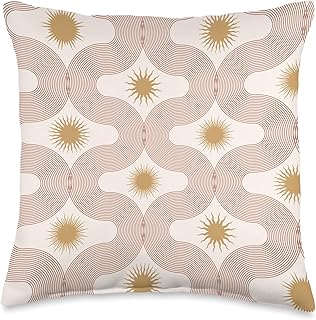 Trendy Retro Sunburst and Wave Pattern in Earth Tones Throw Pillow