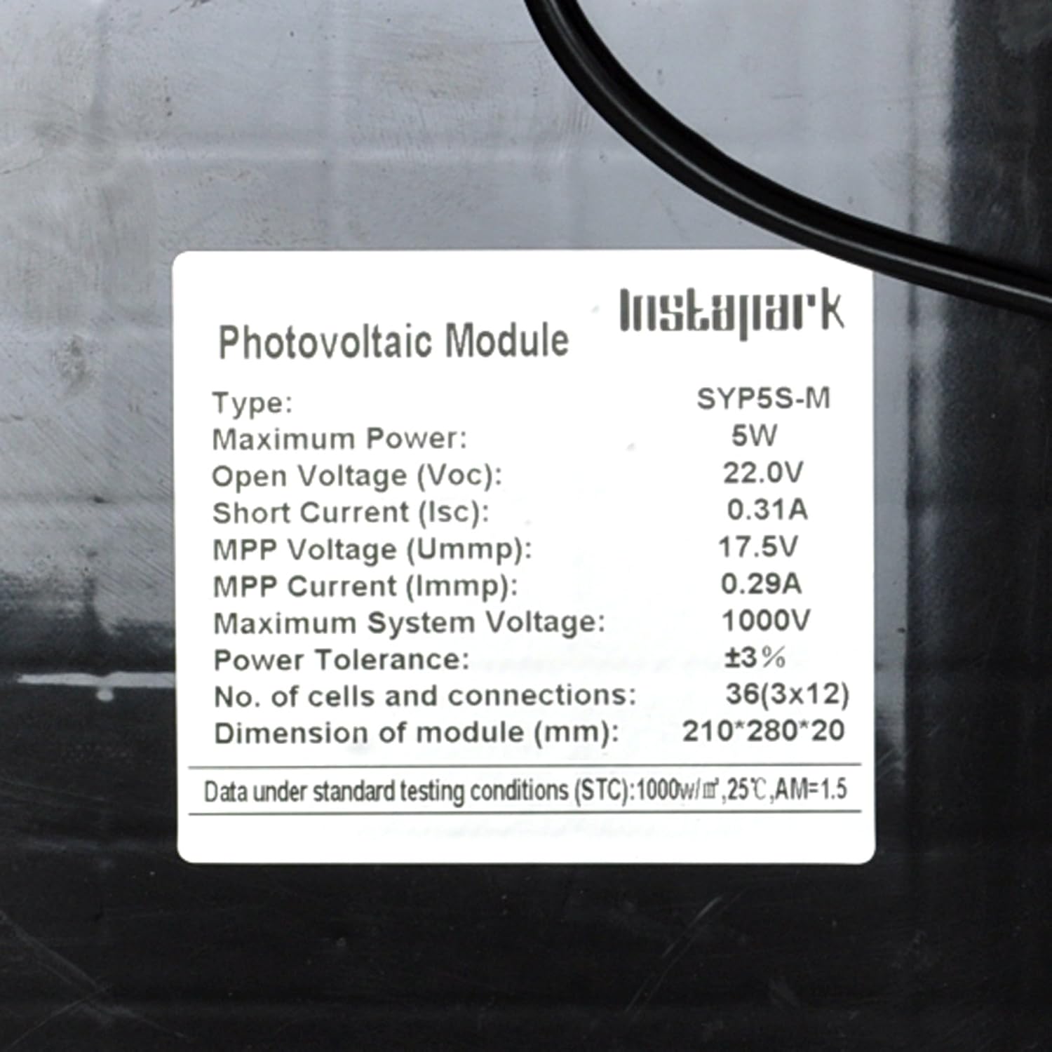 Instapark NEW All Black 5W Mono-crystalline Solar Panel with 12V Solar Charge Controller