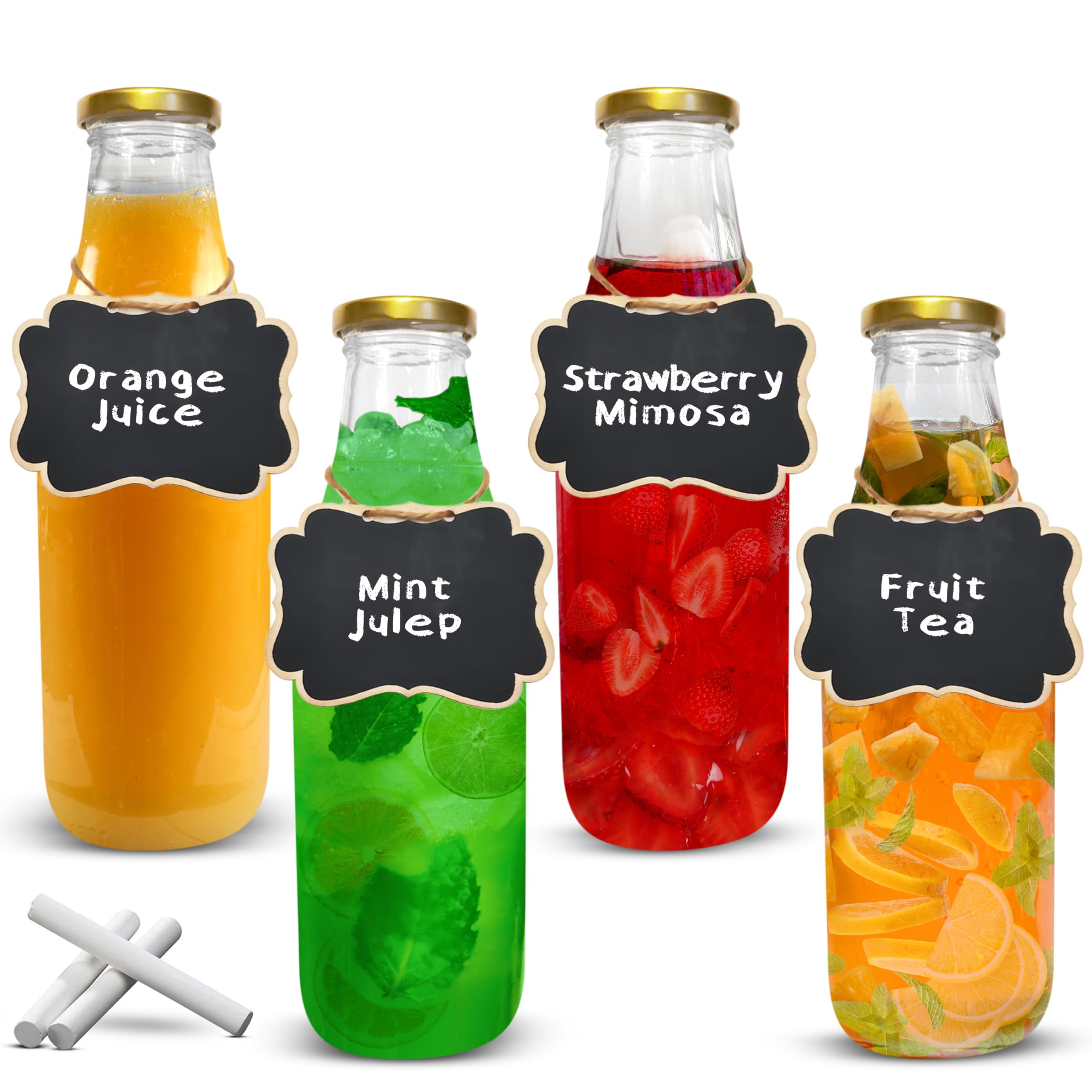 1L Glass Carafe With Lid - Set of 4 - Lead-Free, Narrow Neck Glass Water Carafes With Lids - Vintage Carafes For Mimosa Bar - Stylish & Versatile Juice Carafe