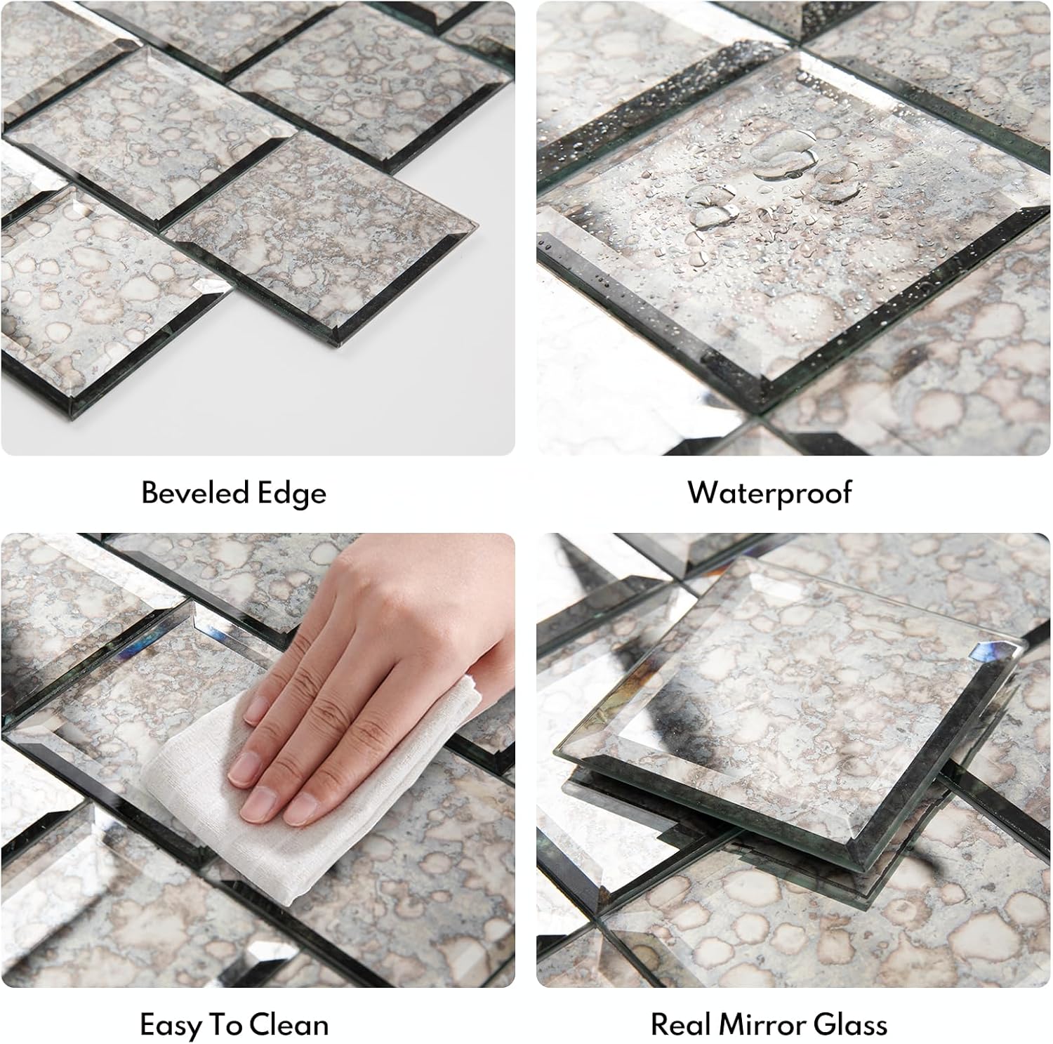 Lovdeco Peel and Stick 3 Inch Antique Mirror Backsplash, Square Tile for Kitchen Bathroom (32 Sheets, 2 SQ.FT.)