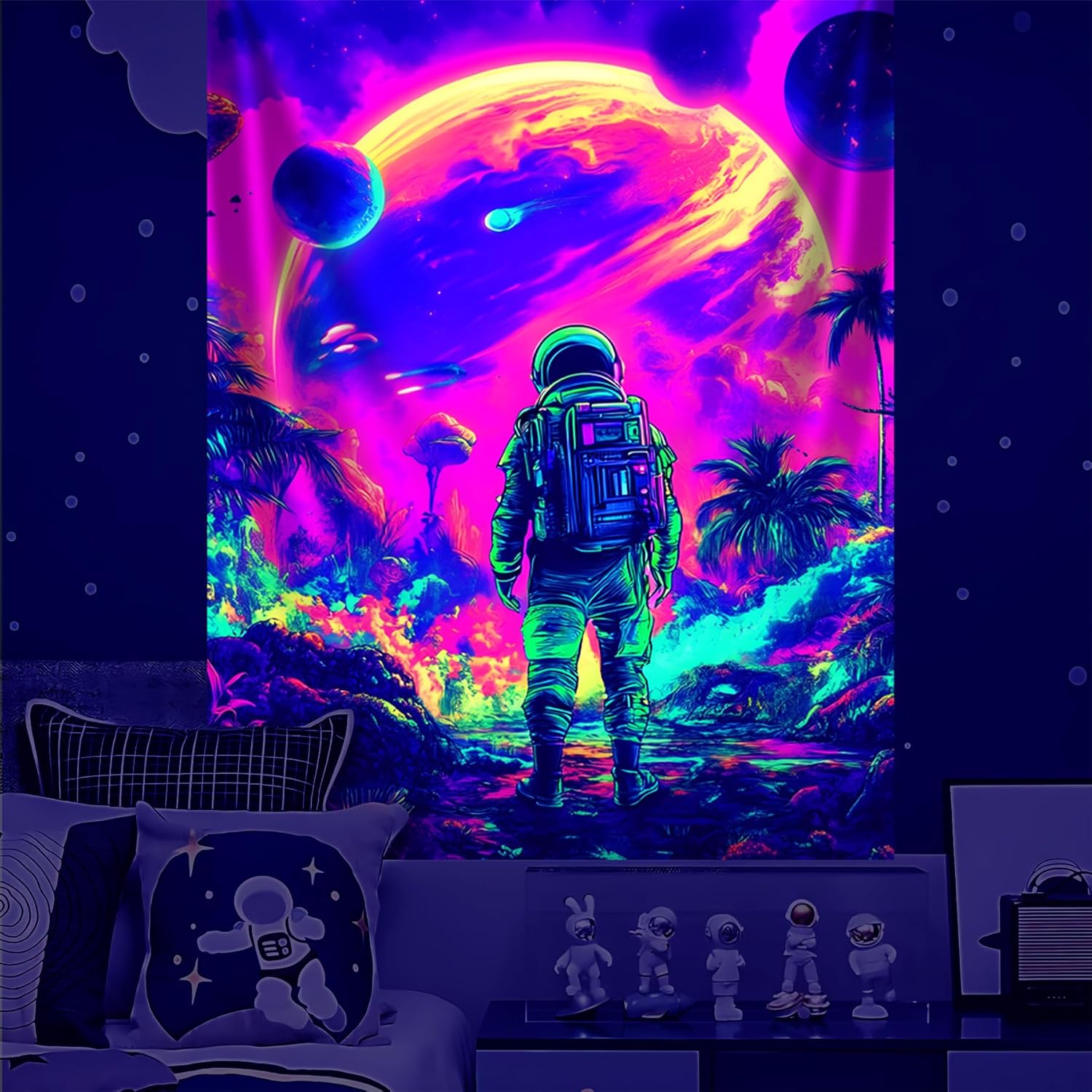 NYZE Astronaut Space Tapestry for Bedroom, Glow in the Dark Room Decor Wall Tapestries, Cool Galaxy Planet Wall Hanging, Wall Hanging for Men Guys Gamer Room Dorm Living Room 60x80 in