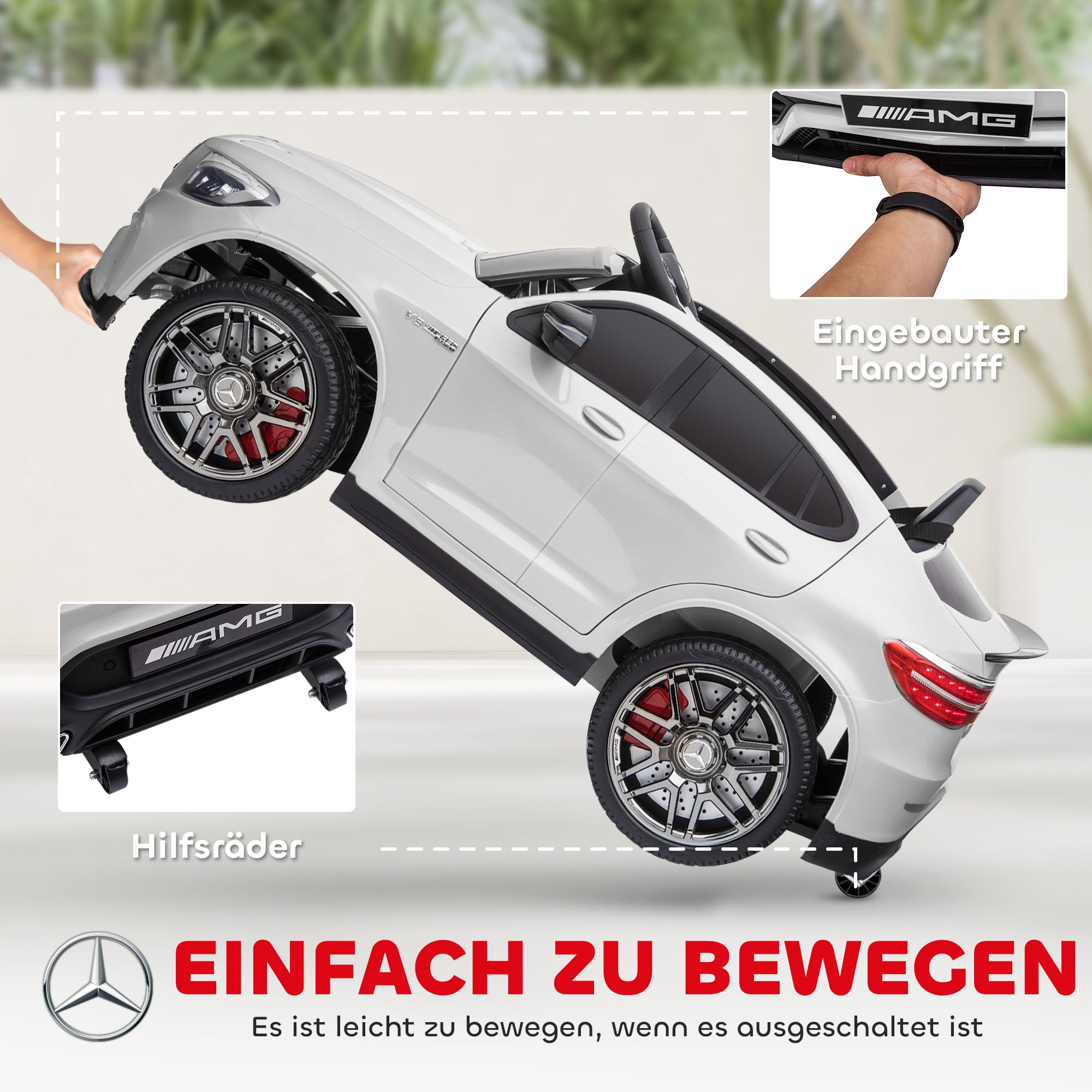 HOMCOM Kinderfahrzeug 12V Mercedes-Benz AMG GLC63S Coupe Weiß | Elektroauto mit Fernbedienung Sicherheitsgurt 2 x 35W Motoren MP3 37-60 Monate Schwarz 115 x 70 x 55 cm