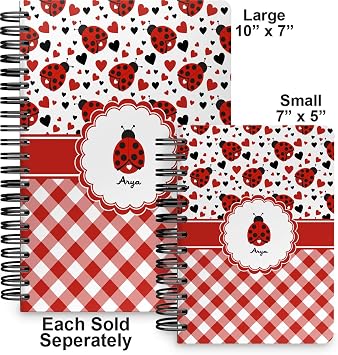 Personalized Ladybugs & Gingham Spiral Notebook - 7x10 w/Name or Text