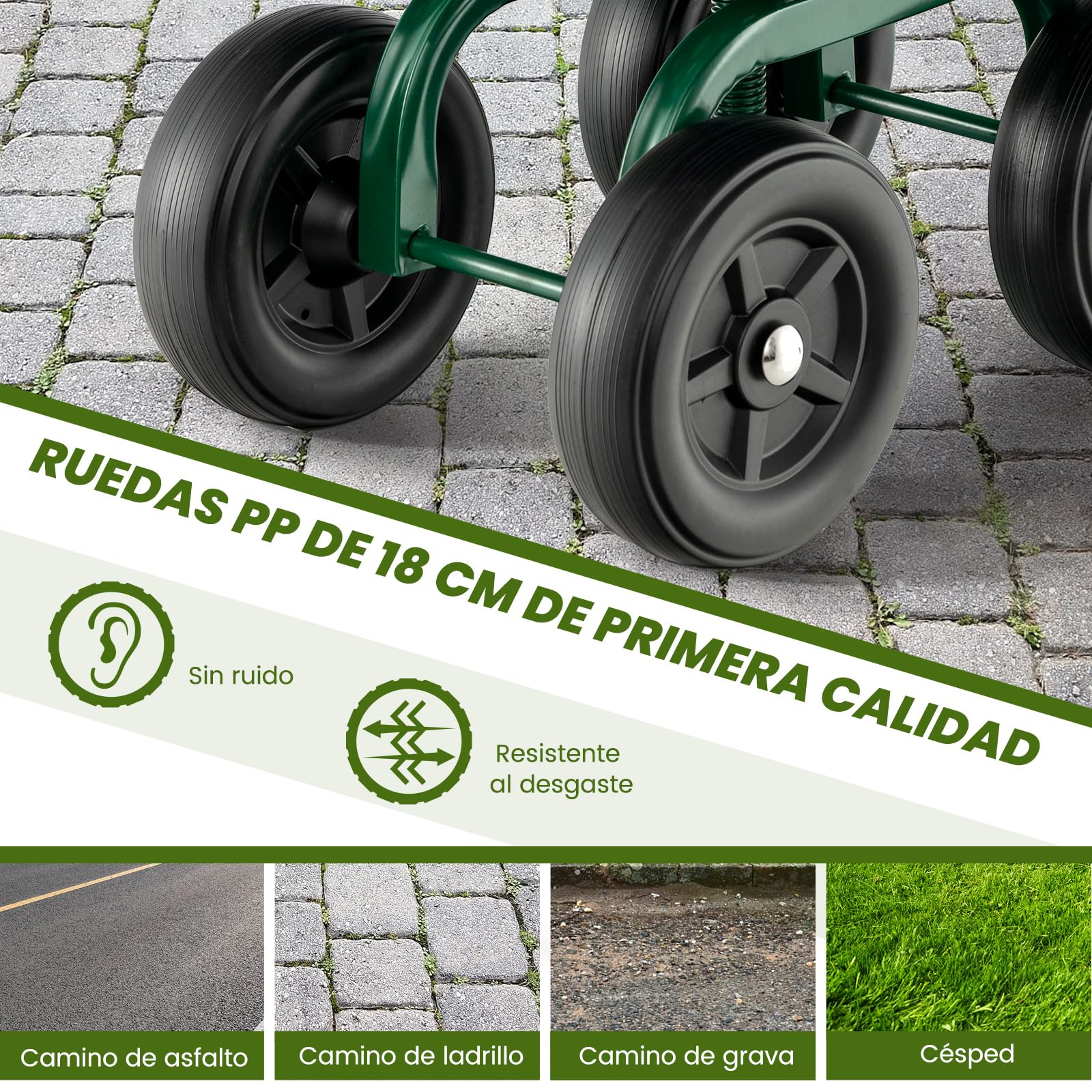 COSTWAY Carrito de Jardín con Asiento Giratorio de 360° y Altura Ajustable, Carro de Taburete de Jardinería con Ruedas, Taburetes Móvil para Jardinería para Jardín, Césped y Patio Trasero (Verde)