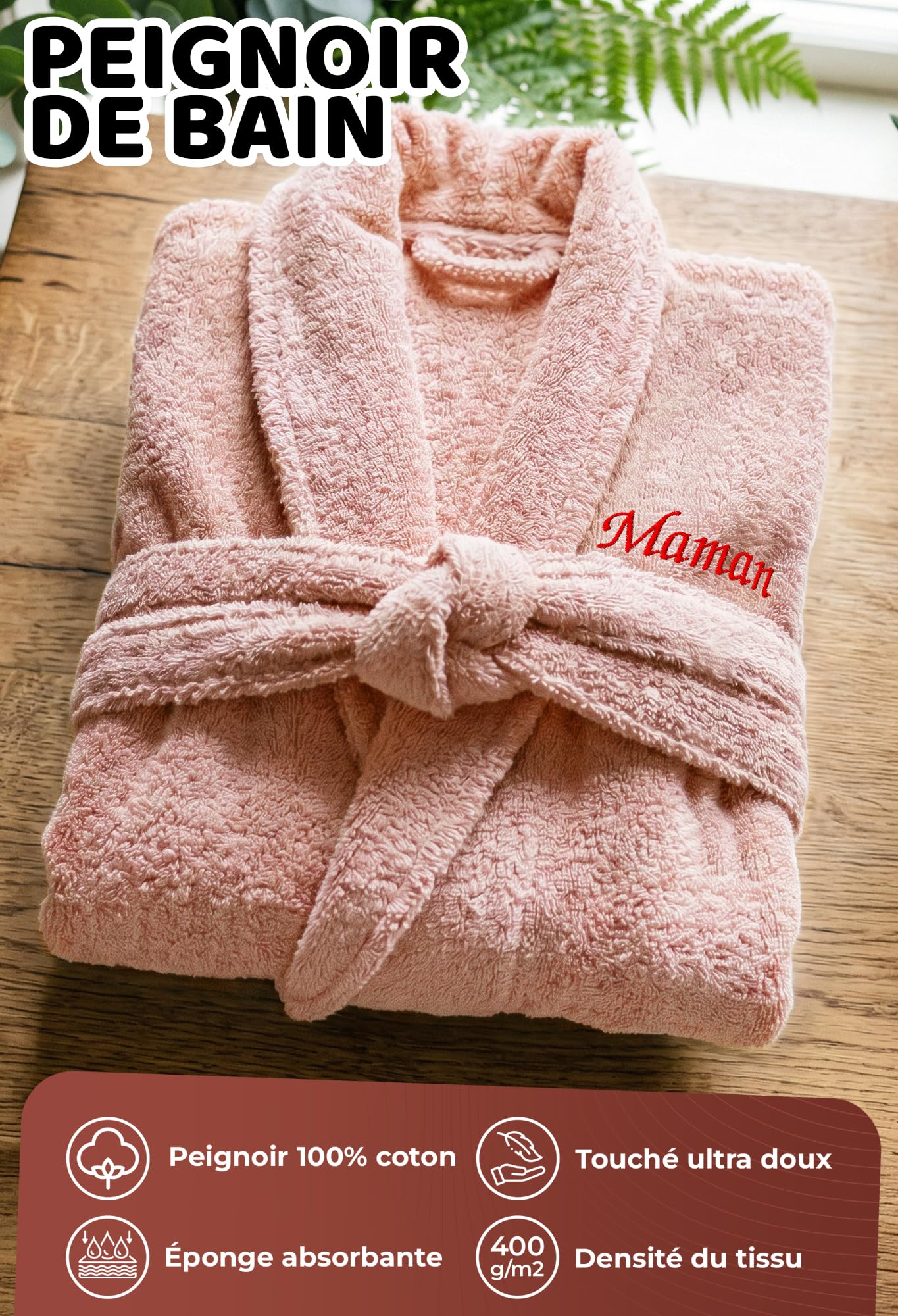 KDO MAGIC Peignoir de bain femme personnalisé - Brodé avec un prénom - Matière éponge - Plusieurs coloris - Cadeau maman noël, anniversaire, fête des mères