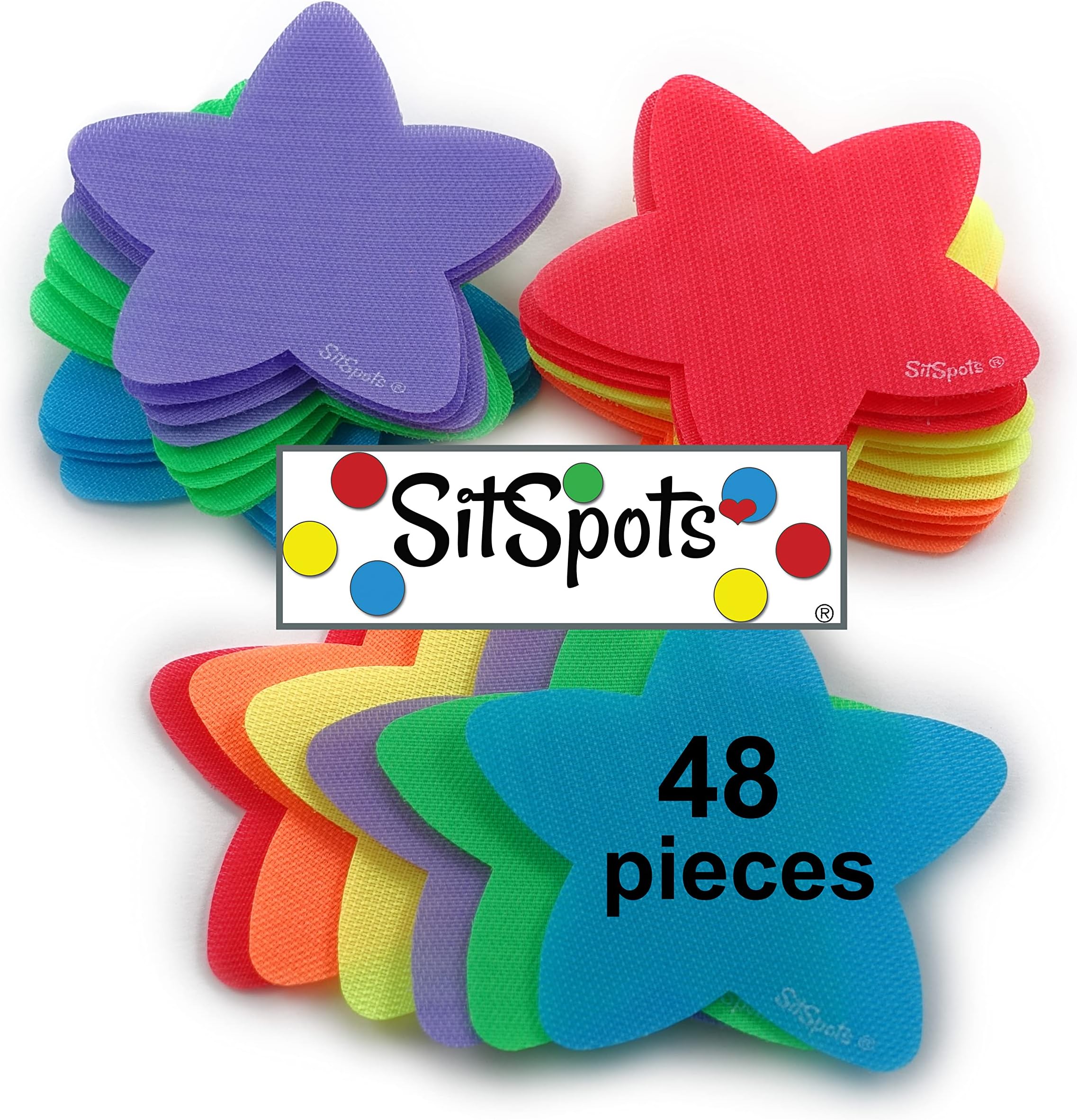 SitSpots® 48 Multi Color Star Pack (Size 4") - Floor Dots for Classroom | The Original Sit Spots for Your Classroom Seating