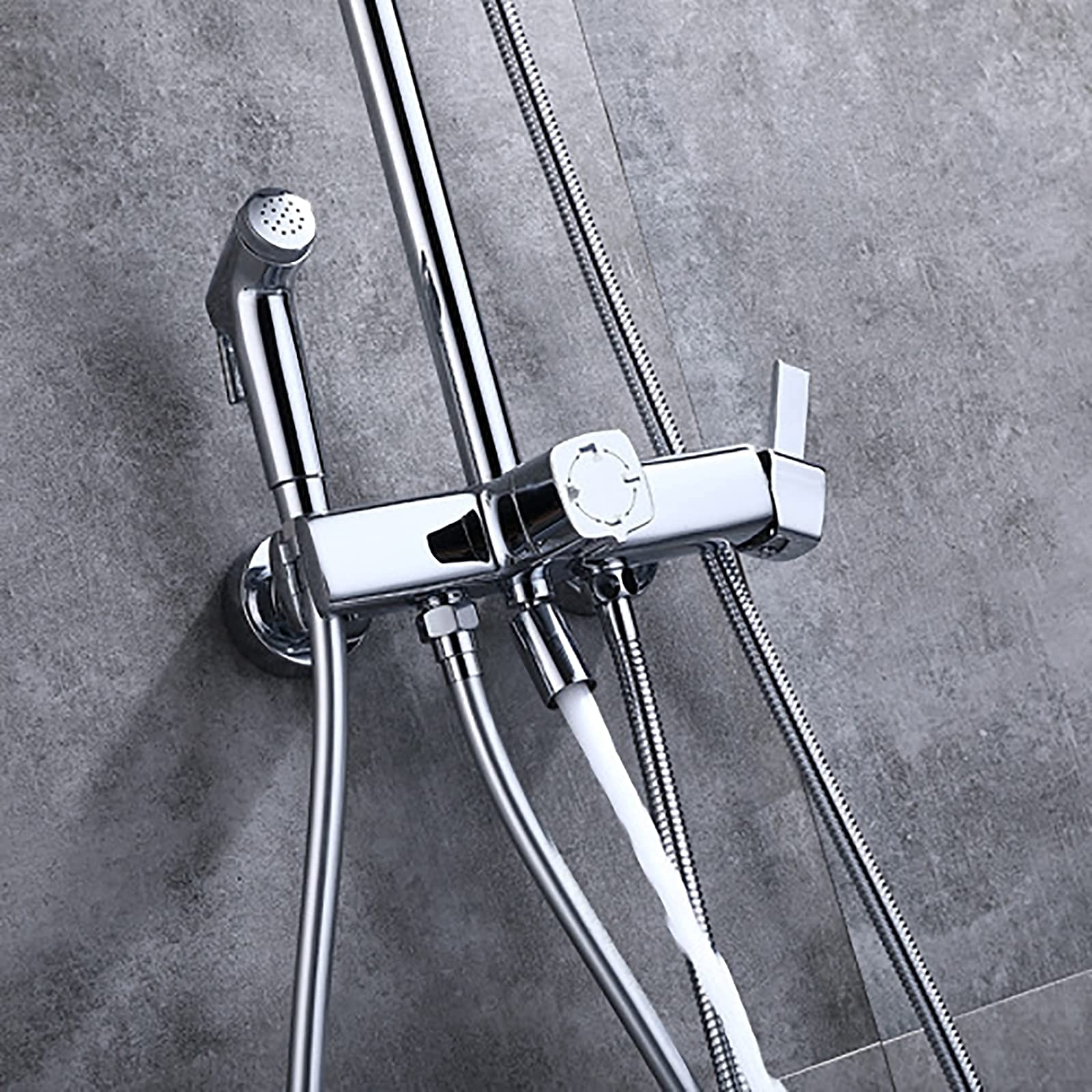 Sistema doccia con beccuccio per vasca da bagno, miscelatore a pioggia, set combinato con soffione doccia a pioggia, set combinato con set combinato portatile, doccetta per bidet (cromato)