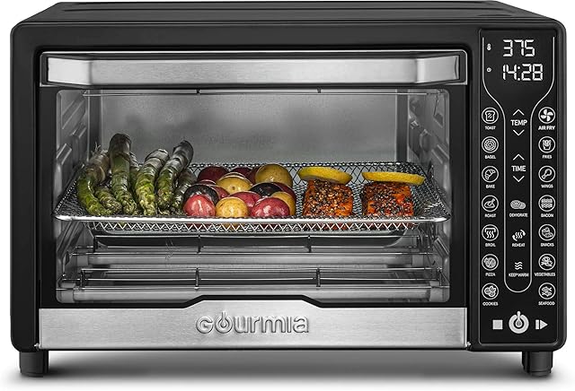 Gourmia Toaster Oven Air Fryer Combo 17 cooking presets 1700W digital air fryer oven 24L capacity air fryer accessories included convection toaster oven rack, baking pan, tray recipe book GTF7450