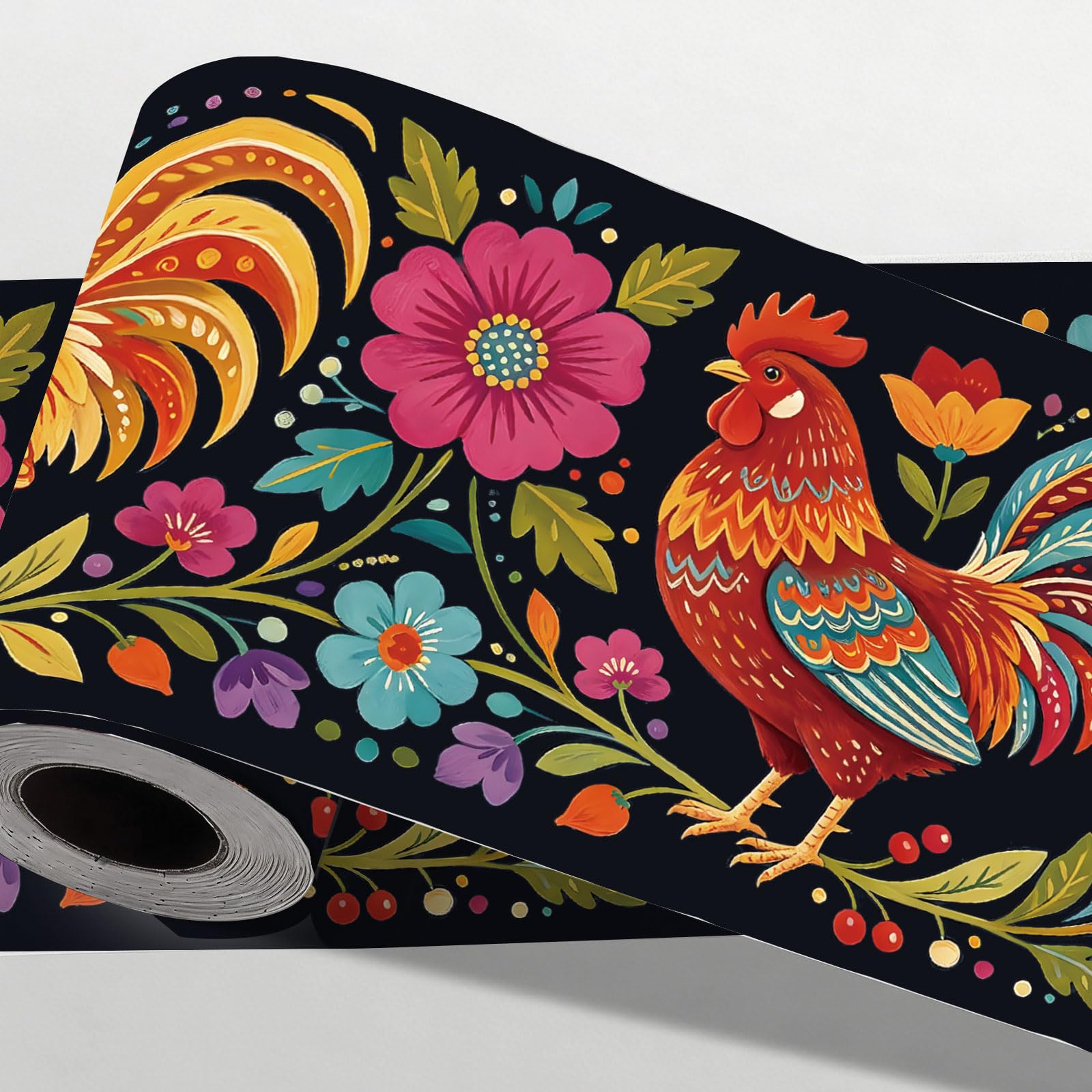 CONCHLERY Ethnic Flower Chicken Wallpaper Stick Border, 197 Inch Length