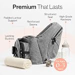 Tushbaby Safety-Certified Hip Carrier for Babies & Toddlers: Machine Washable Child Waist Seat for One Hand Support with Multi-Pocket Storage (23”-44” Waist, Holds Kids 0-3 yrs up to 45lbs) – Grey