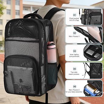 Busiuw Heavy Duty Mesh Backpack for Adults, 39L EX-Large Black Mesh Bag