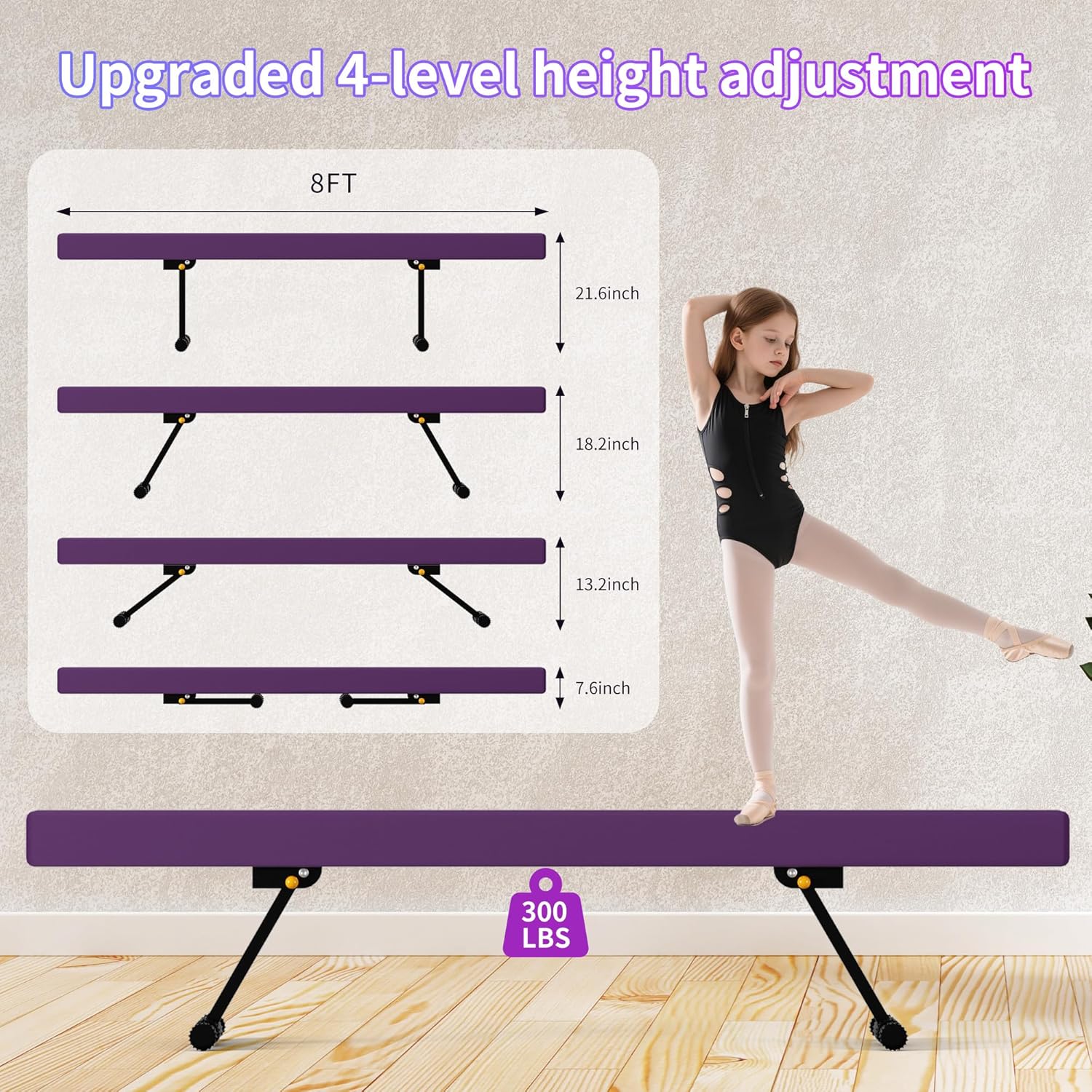 EL&IT·Wings 6ft/8ft Gymnastic Balance Beam, Adjustable High and Low Level Floor Beam - Highly Stable - Gym Practice Training Equipment for Kids Children Girls Home