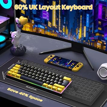LexonElec Magic-Refiner MK21 PRO 60% UK layout Mechanical Gaming Keyboard-RGB Backlit, Mini 62 Keys Gaming Keyboard with Detachable Cable, PBT Key Caps, Hot swap, Wired Keyboards (Starry Black)