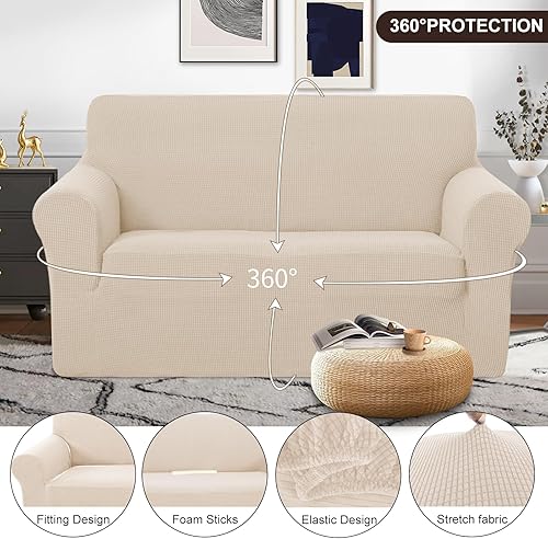Miniatura 3 de U-NICE HOME Funda para sofá biplaza elástica, cubierta para sofá, funda para sillón, protector de muebles para sofá con 2 cojines, funda para sofá