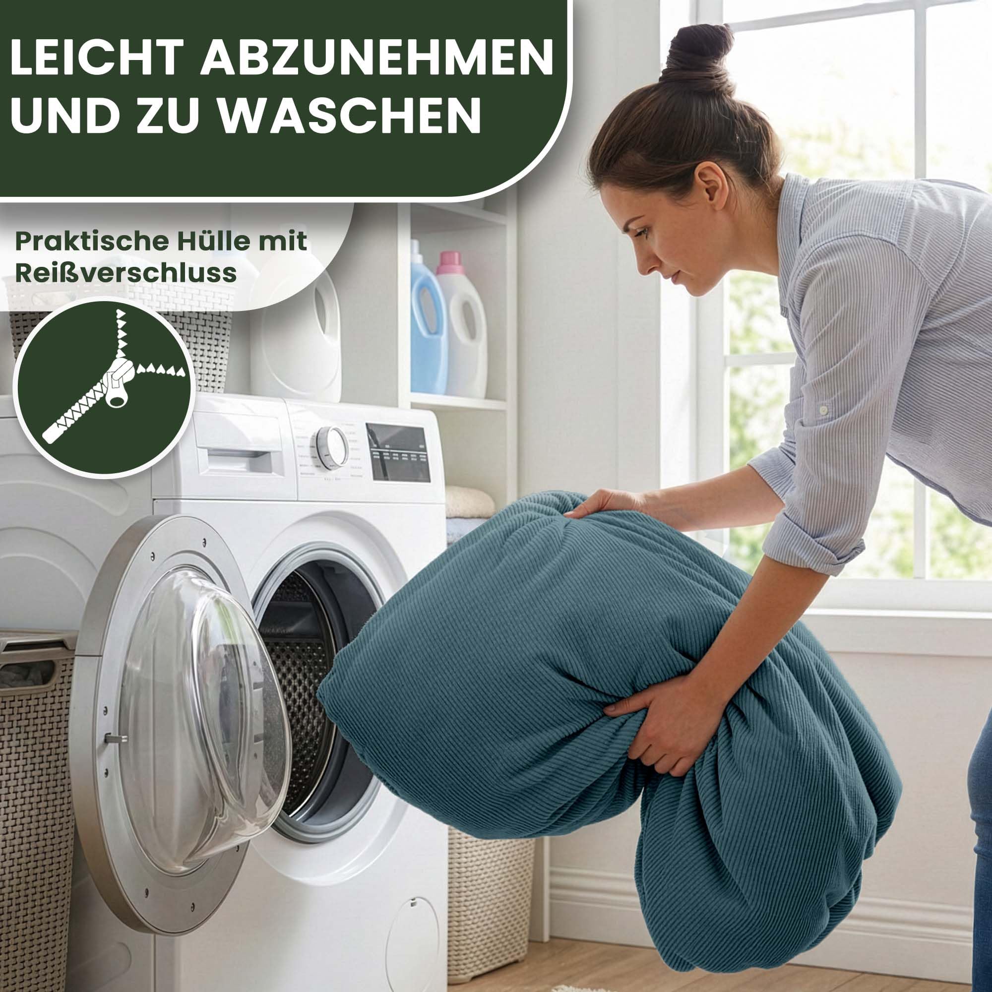 DreamRoots Sitzsack Erwachsene Cord oder Kinder - Bean Bag Sofa - Sitzsack Cord mit Hocker und Bezug - Sitzsäcke mit Füllung 90x90x100 cm Ocean Depths