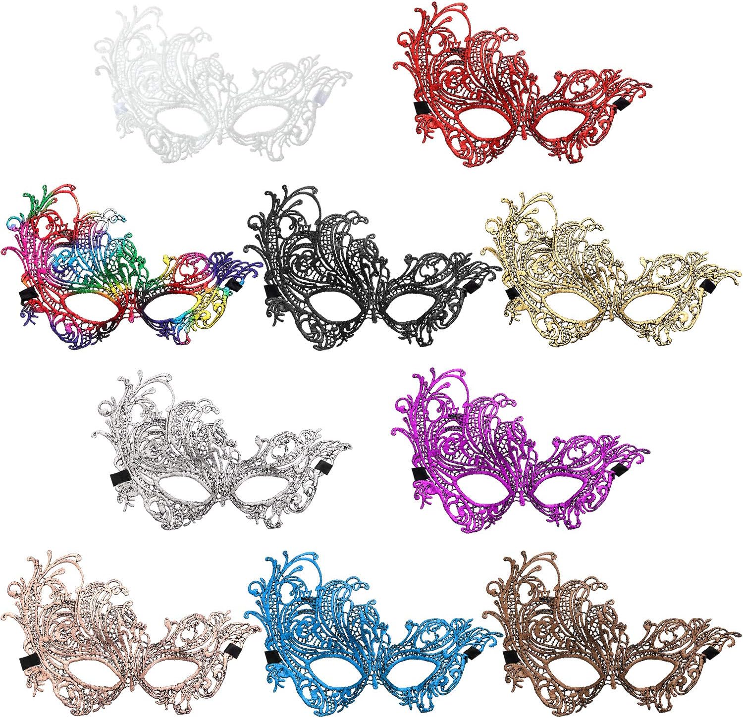 10 pcs Multicolored Masquerade Masks for Women Lace Venetian Masks Halloween Carnival Mari Grass Costume Party