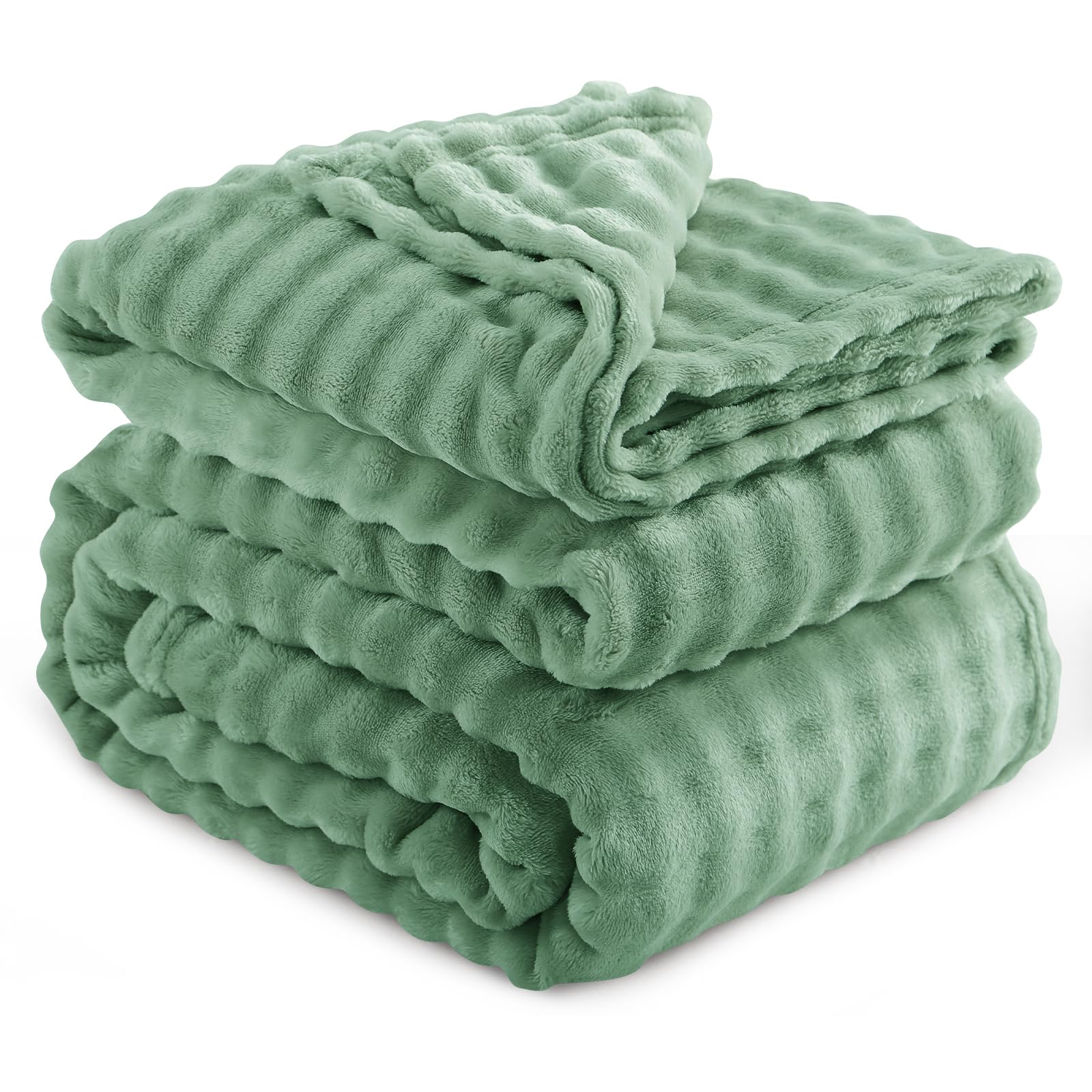 RUIKASI Fleece Throw Blanket for Bed - Green Fluffy Bubble Throws King Size Cozy Blanket with Reversible Design, 200x240 cm
