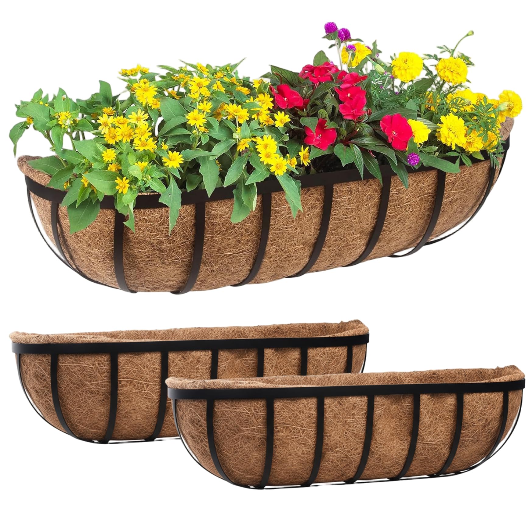 Jardinière fenêtre lot de 2 pliables 16 pouces avec supports réglables pour garde-corps et balcon