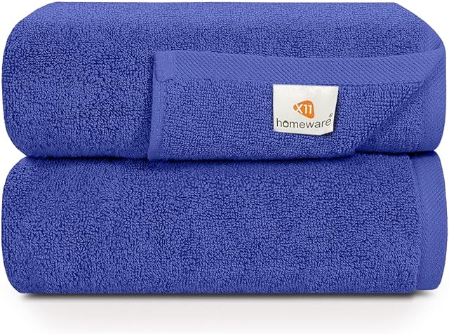 Bath Towels Set of 2, 600gsm Egyptian Cotton Towel Set, 75 X 145 cm, Hotel Quality (Blue)