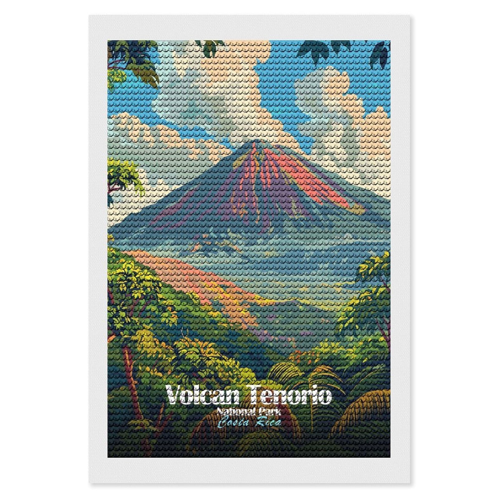 Junmoney Volcan Tenorio National Park Round Drill Diamond Painting 8"x12", for Adults, Creative Leisure Activity, Office Decor, Holiday Gift Idea