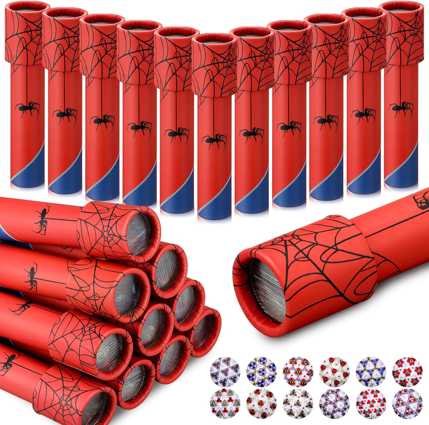 Hiboom 24 Pack Kaleidoscope for Kids Birthday Return Gifts Retro Educational Kaleidoscopes Toy Birthday Party Gift Bag Filler School Carnival Prize and Christmas Stocking Fillers(Spider)