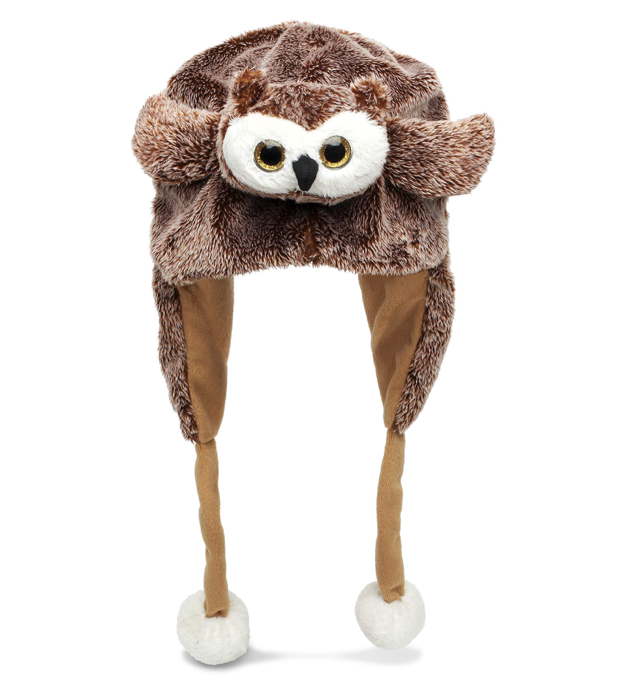 Puzzled Brown Moose Plush Hat - Super Soft Warm Hat With Ear Flaps, Cozy Fleece Winter Hat For Kids & Teens - One Size