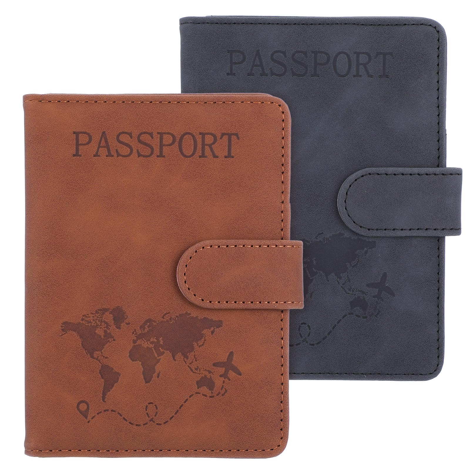 2 Pack Passport Holder for Travel, Passport Wallet Cover Case Waterproof RFID Blocking Passport Holder with Pen Holder Travel Essential, Passport Book
