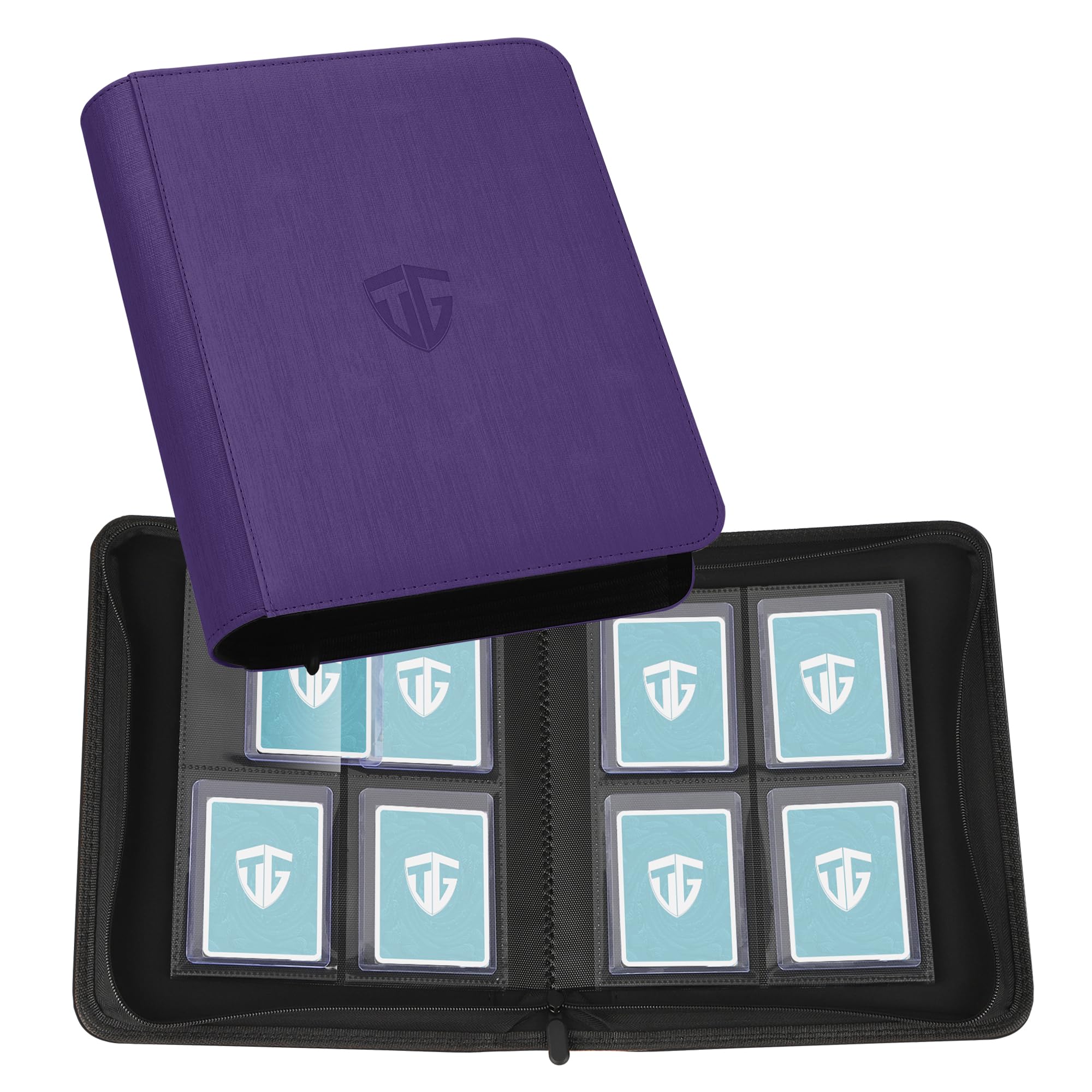 TCGUARD Toploader - Album di carte da collezione per 112 Toploader, 4 scomparti con tasche per carte Rigid Toploader da 7,6 x 10 cm, per TCG, carte MTG (viola)