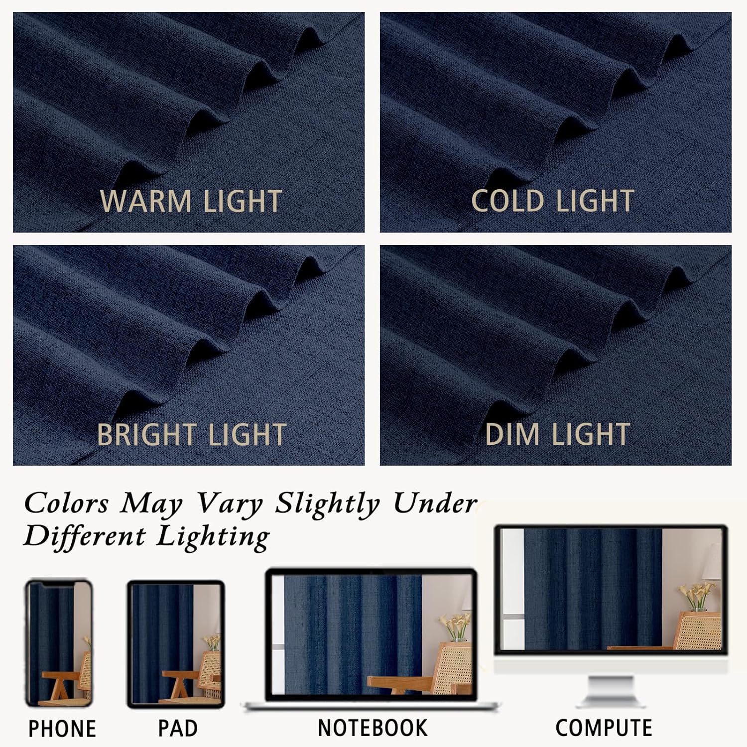 Aiyufeng Navy Blue Curtains 84 inch Length 2 Panels Set，Light Filtering Soft Faux Linen Textured Window Curtain with Rod Pocket for Living Room Bedroom Farmhouse,Semi Sheer Airy Drapes ，42Wx84L,5PCS
