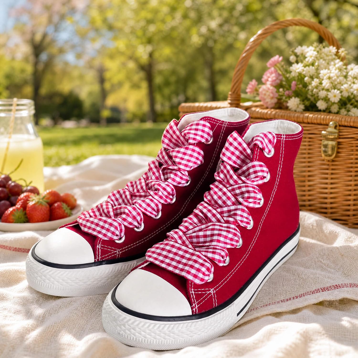 Flat Gingham Shoe Laces, 25mm Wide Plaid Shoe Laces for Women Sneakers 2 Pair image 3