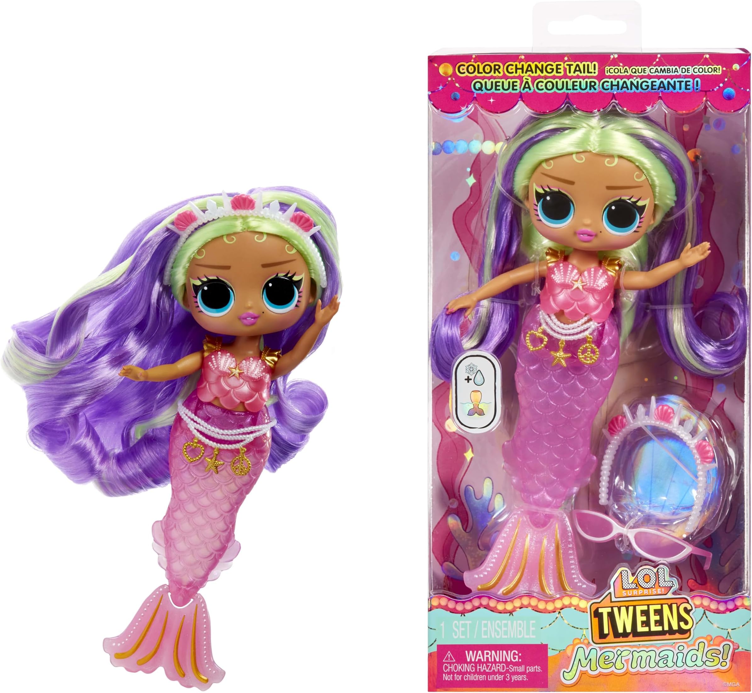 LOL Surprise Tweens Mermaid Cleo Clove Fashion Doll with Color Changing Tail, Movable Fin, and Beautiful Accessories – Toy Gift for Kids Ages 4+