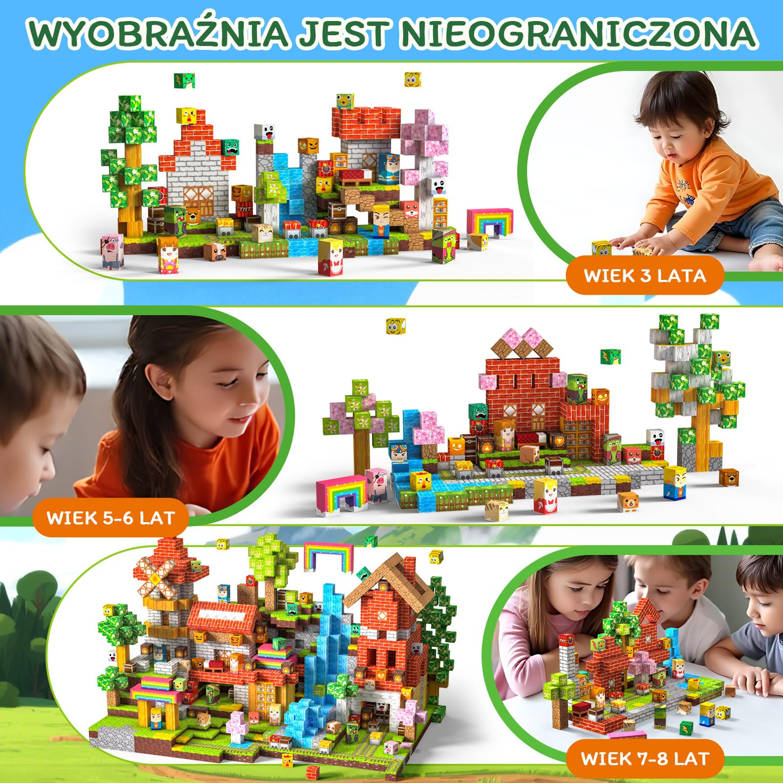 Klocki Magnetyczne 330 PCS 2CM, 3+ Zabawki sensoryczne STEM Montessori, Magnetyczne Klocki dla 3 4 5 6 7 8 9 10 11 12 8-12 lat Chłopcy i dziewczynki Prezenty urodzinowe