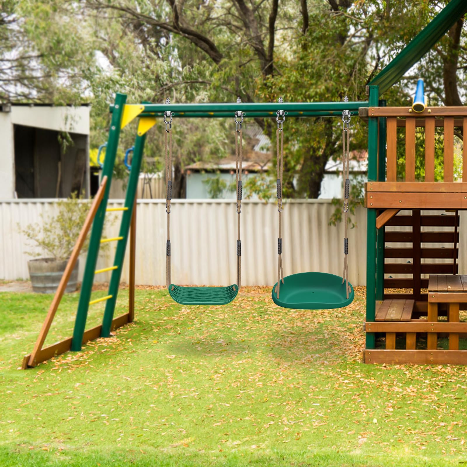 SELEWARE Paquete de 2 Asientos de Columpio de plástico Resistente con Cuerda Ajustable y conexión rápida, Accesorios de Repuesto para niños y Adultos, Columpio de árbol de Patio Trasero para