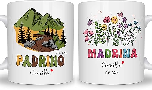 Padrinos De Bautizo Propuesta Set 2 Tazas Café 11Oz, Quieres Ser Mis Padrinos De Bautizo, Quieres Ser Mi Madrina est 2024, Dios Padrinos Presenta