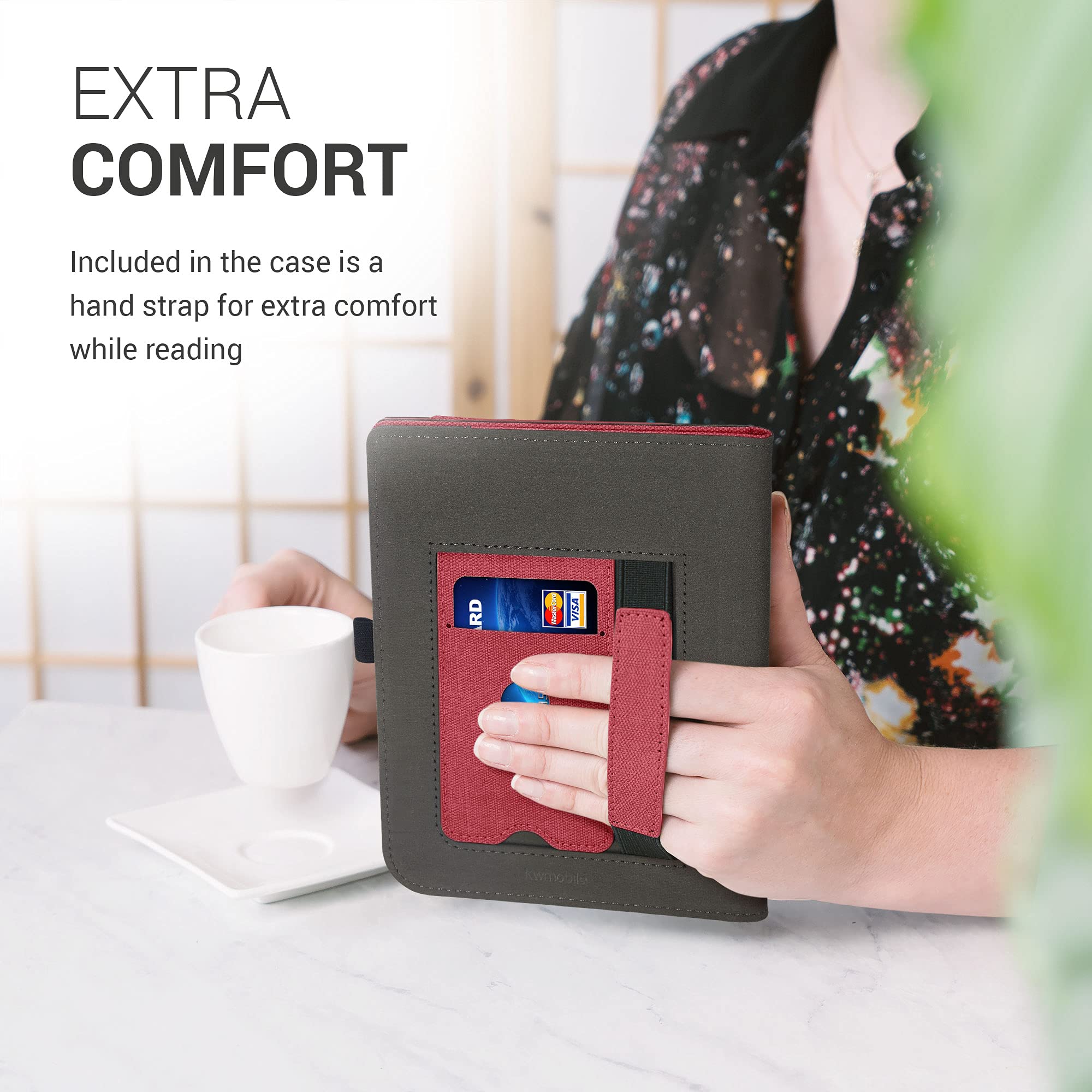 kwmobile Pokrowiec kompatybilny z Pocketbook InkPad 3/3 Pro/Color/Vivlio InkPad 3 Cover - Etui ze sztucznej skóry/zamszu ze stojakiem - Czerwony/Ciemnoszary