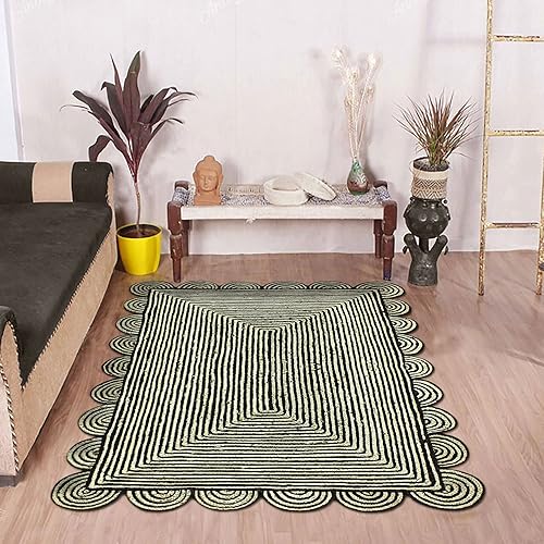 Miniatura 2 de Collection - Alfombra cuadrada de 10 x 10 pies, alfombra trenzada negra de yute geométrica, alfombra Kilim para interiores y exteriores, alfombra de